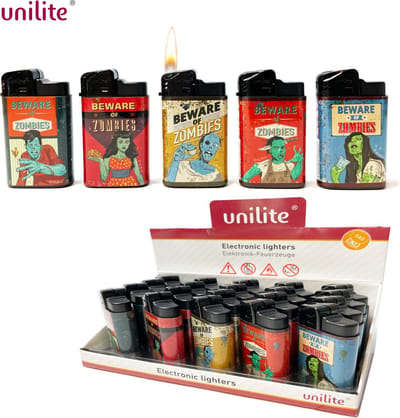 Unilite klik aanstekers - electronisch aansteker- navulbaar - 20 stuks in een display - Zombie print