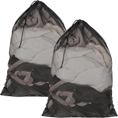 Ruime Bedlinnen Tas, 2 Stuks, Grote Netzak voor Beddengoed, Ideaal voor Opslag en Organisatie (Zwart, Polyester, 76 x 100 cm)