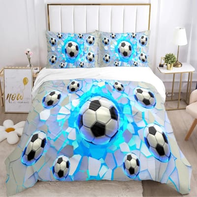 Voetbal dekbedovertrekset, zachte dekbedsets en kussenslopen voor tieners, eenpersoons/tweepersoons/queensize/kingsize dekbedovertrek en kussensloop AU Single(140x210cm) blue
