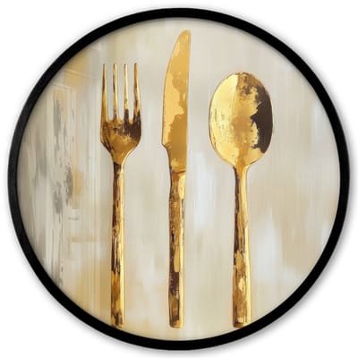 Poster in lijst Rond - Fotolijst 40x40 cm - Posters - Verf - Goud - Bestek - Ronde posterlijst zwart - Decoratie - Wanddecoratie woonkamer - Muurdecoratie slaapkamer