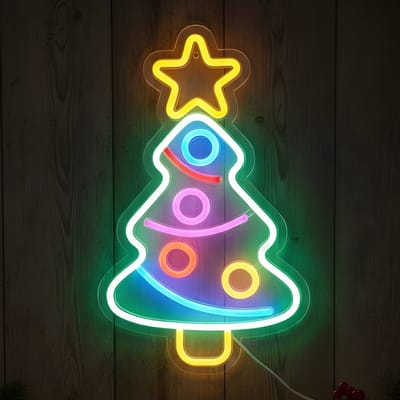 HEM LED Neon Kerstboom – Kerstverlichting Wandlamp – Groen/Roze/Blauw/Oranje/Geel – Binnen – Neon Kerstverlichting – Inclusief Opbergzak