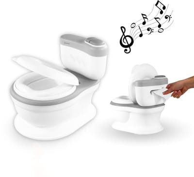 Mobiclinic TOIKID - Plaspotje - Kindertoilet - Toiletstoel - Toilettrainer met Muziek & Flush knop - Kinderpotje - Met deksel en WC Rolhouder - Voor Kind, Peuter & Baby - Afneembare emmer - 1 tot 6 jaar - Makkelijk schoon te maken - Wit