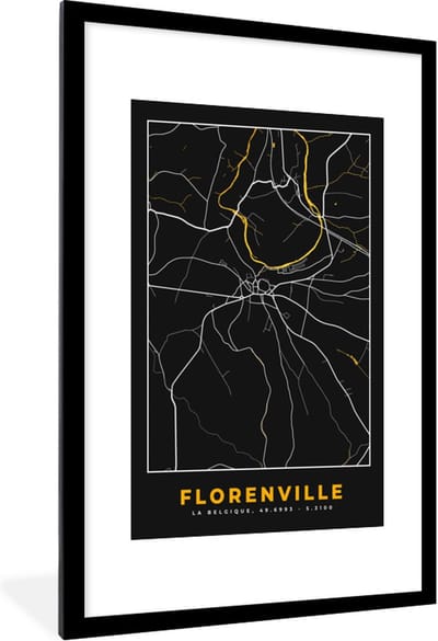 Fotolijst incl. Poster - Florenville - Kaart - Plattegrond - Gold - Stadskaart - 80x120 cm - Posterlijst