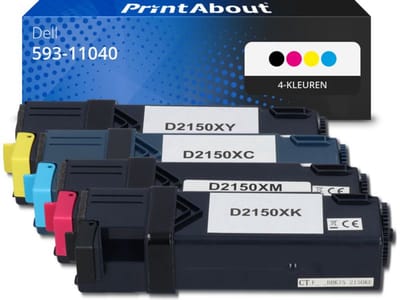 PrintAbout huismerk Toner 593-11040 (N51XP) 4-kleuren Multipack Geschikt voor Dell