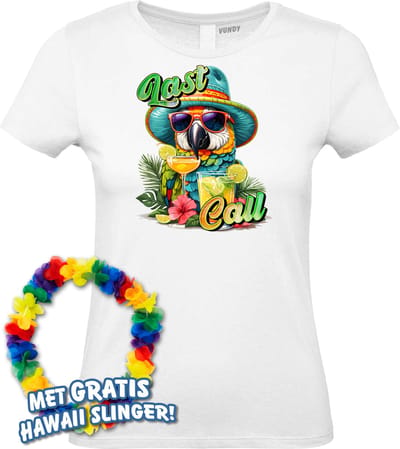 Dames t-shirt Last Call to Relax | Toppers in Concert 2024 | Club Tropicana | Hawaii Shirt | Ibiza Kleding | Wit Dames | maat XS