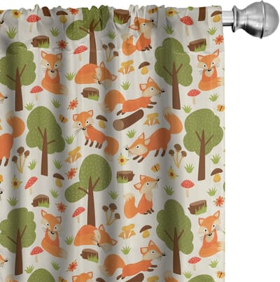 ABAKUHAUS Gordijnen met vosmotief – 2-delige set 75x225 cm – Veelkleurig