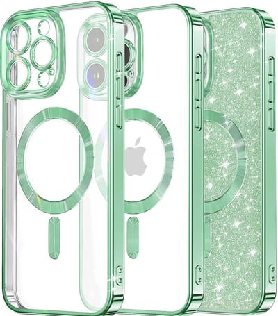 Hoesje geschikt voor Apple iPhone 15 Pro Max - Techsuit Luxury Glitter Back Cover - Geschikt voor MagSafe - Lichtgroen