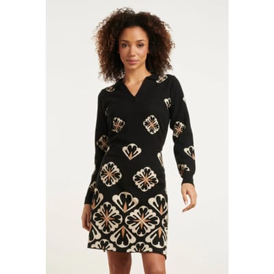 Smashed Lemon 24779 e gebreide jurk met grafische bloemenprint |