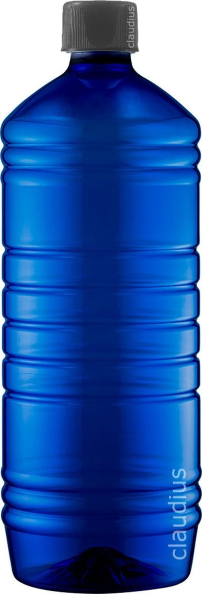 Lege Plastic Fles 1 liter PET blauw - met zwarte ribbeldop - set van 10 stuks - Navulbaar - Leeg