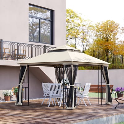REDOM - Tuinpaviljoen - Dubbel Dak En Afneembare Zijwanden - Voor Tuin - Metaal - Beige - 2,99 X 2,99 X 2,74 M