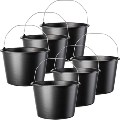 KADAX Bouwemmer, 20 liter, mortelemmer van kunststof, ronde emmer voor bouwplaats en tuin, stabiele wateremmer, cementemmer met handvat van metaal, mortelbak, zwart, poetsemmer (6)
