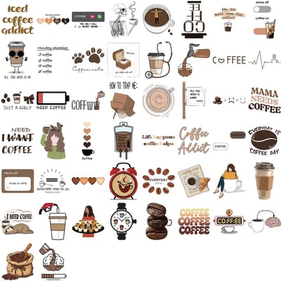 50-100 Pièces Autocollants Graffiti Passionné de Café Dessin Animé Décoratifs pour Guitare Cahier Bagages Stylo Imperméable DIY