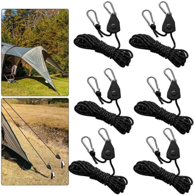 Set van 6 Reflecterende Nylon Spankabels van 5 m, 4 mm Katrol met Spanner voor Camping, Tentbevestiging en Zeilgebruik