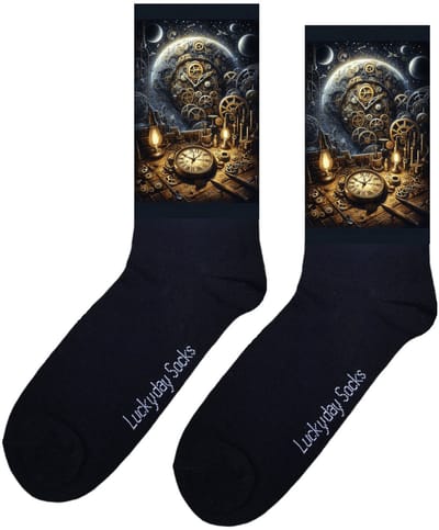 LuckyDay Socks - Steampunk sokken - Tandwielen print - Verjaardag cadeau - Sinterklaas sokken - Vrolijke sokken - Kostuum sokken - Kerst sokken - Vrolijke sokken - Grappige sokken - Leuke dames en heren sokken - Moederdag - Vaderdag - Kompas