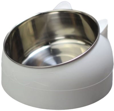 LISM-Roestvrijstalen kattenvoerbak, kantelbaar tot 15°, afneembare kom, Geschikt voor katten en honden (400 ml), met halsbeschermer, kan water, natvoer en droogvoer bevatten (wit).