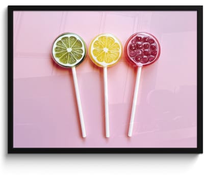 Poster in lijst - Fotolijst 70x50 cm - Posters - Lolly - Snoep - Citrus - Posterlijst zwart - Decoratie - Wanddecoratie woonkamer - Muurdecoratie slaapkamer