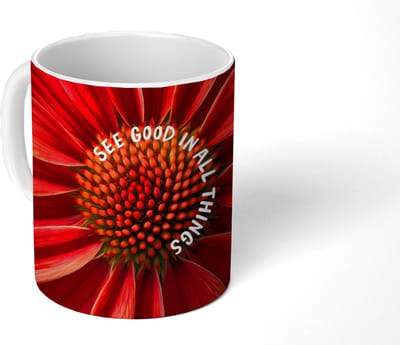 Mok - Koffiemok - Close up - Bloem - Quote - Rood - Mokken - 350 ML - Beker - Koffiemokken - Theemok - Mok met Tekst