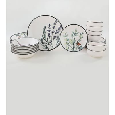 Asir - Dinerset - eetset - servies - eetset - servies - 24-delig - Wit & Groen - 26 x 26 cm (L x D)