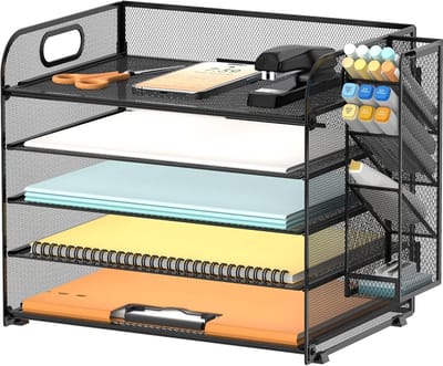 Documentenbak en Bureau Organizer met 5 etages, Pennenhouders en Handvat - Zwart
