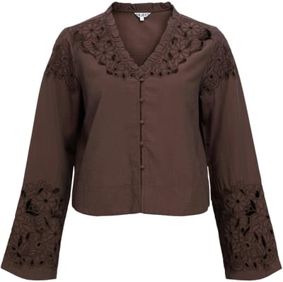 Object Objlisa Yui L/s Re V-neck Top Dames - Jurken - Bruin - Maat 36