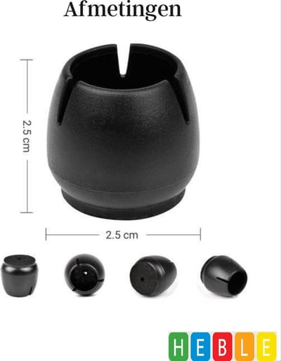 24 Stuks Stoelpootbeschermers - 17-22mm - Zwart - Rond - met Anti-Kras Vilt - Vloerbescherming - van Heble®