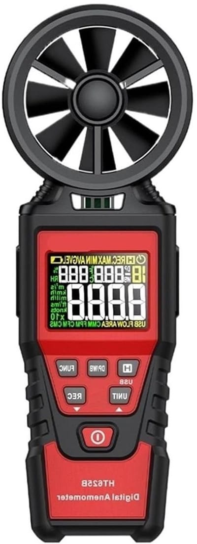 Digitale Windmeter - Luchtsnelheidsmeter Anemometer - Omgevingsmetingen Uitvoeren - Meet Temperatuur en Vochtigheid - 0.4-30 m/s - Zwart