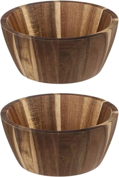 Secret de Gourmet set van 2x stuks Salade schaaltjes Alicante - Acaciahout - 16 x 7 cm