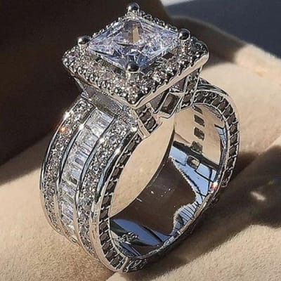 Luxe 925 Sterling Zilver Pavé 4 stuks Prinsessenslijpsel SONA Diamant Trouwringen voor Dames Gesimuleerde Platina Sieraden Meisjes Cadeau 5 gray
