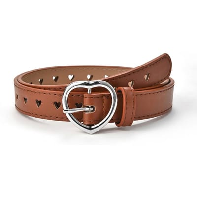 Kinderen kunstleer riem Kids schattig perzik hart gesp riemen meisjes taille riem bruin
