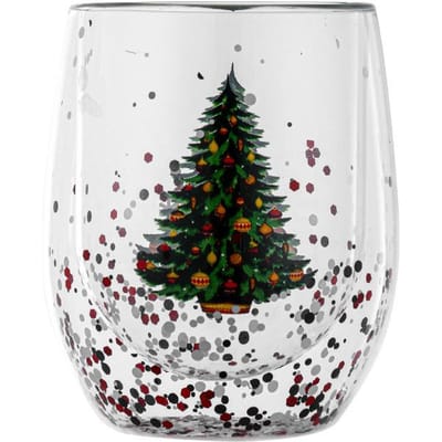 1 stuks Dubbelwandige Kerst Glazen Kop Hittebestendige Koffiekop voor Koffie Thee Melk Water Mokken Bar Drinkware Kerstmok Cadeaus 300ml white