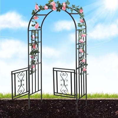 Metalen Tuinboog - Decoratief Prieel - Klimplanten Ondersteunen - Met Dubbele Poort - 210 cm Hoog - Zwart