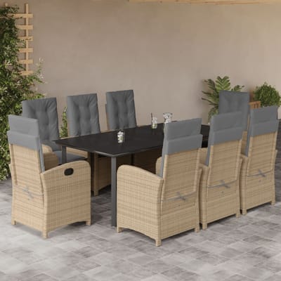 vidaXL - 9-delige - Tuinset - met - kussens - poly - rattan - gemengd - beige