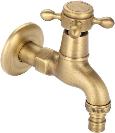 Vintage Messing Waterkraan met Afdichtingspad, Wandmontage Koudwaterkraan voor Tuin, Badkamer en Keuken, Ideaal voor Mop en Pool Gebruik