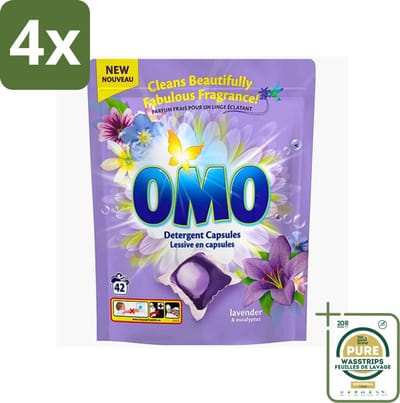Omo - Wascapsules - Lavendel & Eucalyptus - Krachtige geur - 42 Capsules - Voordeelverpakking - 4 stuks - Gebruik van wascapsules - Was voor gekleurde kleding