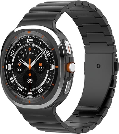 Luxe titanium bandje - geschikt voor Samsung Galaxy Watch Ultra (47mm) / Ultra 2025 (47mm) - rvs stalen schakelband met vlindersluiting - zwart