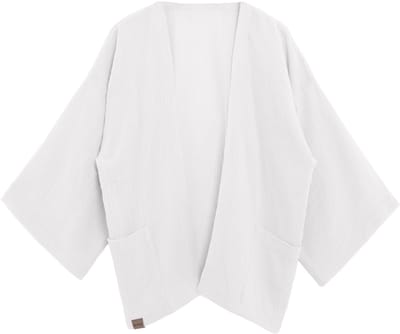 Knit Factory Elva Kimono Vest Dames - Damesvest met Steekzakken - Mousseline vest voor de lente en zomer - Heuphoogte - 100% Ecologisch Katoen - Woolwhite - 36/42