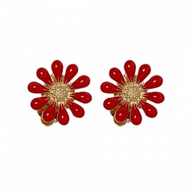 Clip oorbellen -rood -bloem -emaille- madelief- geen gaatje- Charme Bijoux