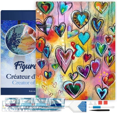 Figured'Art Diamond Painting set Volwassenen 40x50 cm met lijst Harten - 5D DIY Art full drill vierkante diamant - Canvas al ingelijst