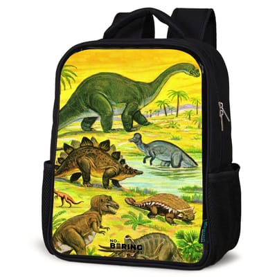 NoBoringSuitcases.com® - Rugzak zwart - Schooltas jongen & meisje - Dino's bij het water - Rugtas voor school - Boekentas kind - Schoolrugzak - Kinderrugzak