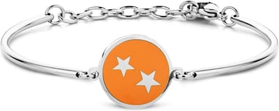 CO88 Collection Zodiac 8CB-90324 Stalen Armband met Hanger - Sterrenbeeld Tweelingen 15 mm - One-size - Zilverkleurig / Oranje