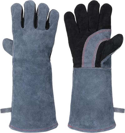 Hittebestendige leren barbecuehandschoenen van 40 cm, ideaal voor koken, bakken en grillen met antislip en snijbestendige bescherming