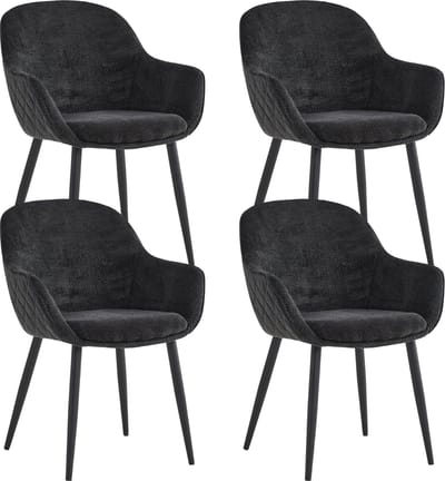Colenis® - Metropol Eetkamerstoel - Set Van 4 - Zwart - Linnen Stof - Industrieel - Met armleuning