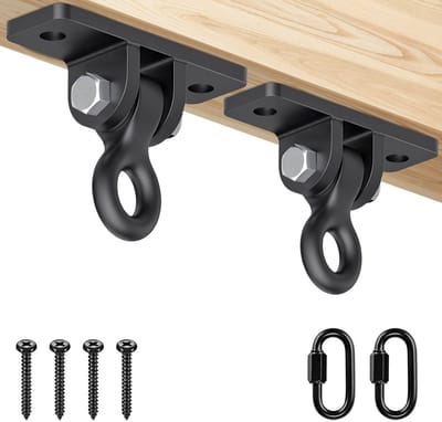 2 Swing Ceiling Hooks voor Hangmat, Hangstoel en Zwenkbare Punching Bag - Maximaal 408 kg Draagkracht, Inclusief Carabiner en Schroef voor Houten Balken