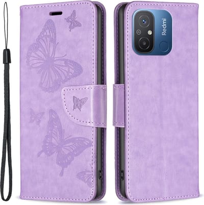 Coverup Hoesje - Geschikt voor Xiaomi Redmi 12C Hoesje - Coverup Vlinders Book Case - Lila