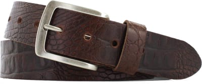 Leren Riem Krokoprint | 4cm breed | Riemmaat: 115cm (totale lengte: 130cm) | 100% echt leer | Kleur: bruin | Nikkelvrije gesp