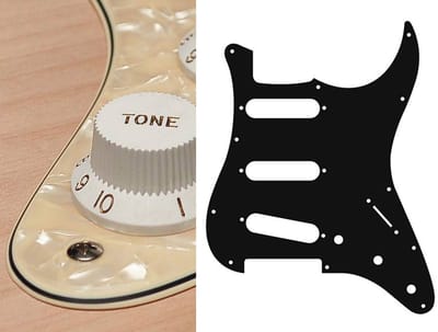 Boston ST-313-PC pickguard, Stallion, standard, SSS, 3 pot holes, 3-5 switch, 3 ply, pearl cream