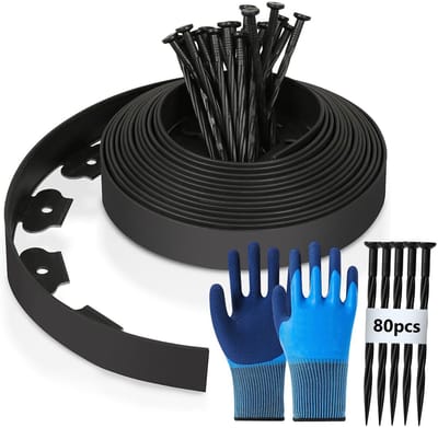 Dailygoods- Gazonrand Flexibel - Kunststof - 20 m x 5 cm - Met 80 Grondankers - Tuinhandschoenen - Bloembedrand - Tuinrand