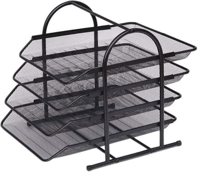 Bestandsrek 4 Lagen - Opberger Bureau - Bureau Organiseren - Metaal Gaas Ontwerp - 30x30x26 cm - Zwart