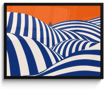 Poster in lijst - Fotolijst 80x60 cm - Posters - Fietser - Heuvels - Strepen - Blauw - Posterlijst zwart - Decoratie - Wanddecoratie woonkamer - Muurdecoratie slaapkamer