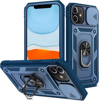 Coverup Hoesje - Geschikt voor iPhone 11 Hoesje - Coverup Ring Kickstand Back Cover met Camera Shield - Blauw